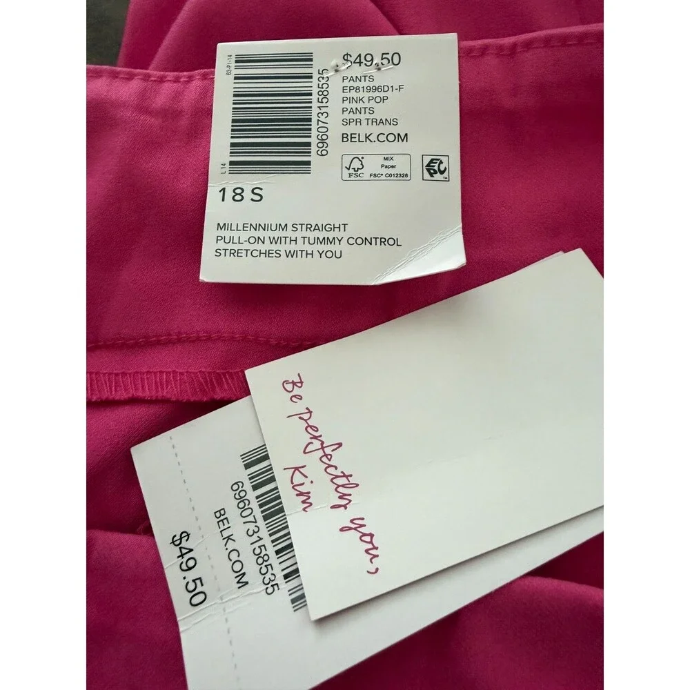 Kim Rogers Millennium Straight Pull On Tummy Control Pants Pink Sz 18 Short NWT